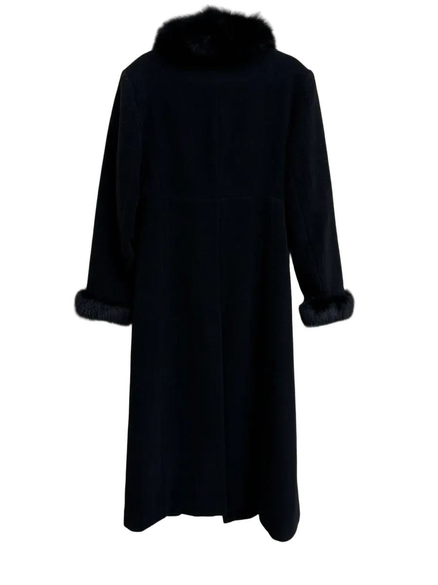 Marvin Richards Wool Coat Fox Fur Trim Black - back