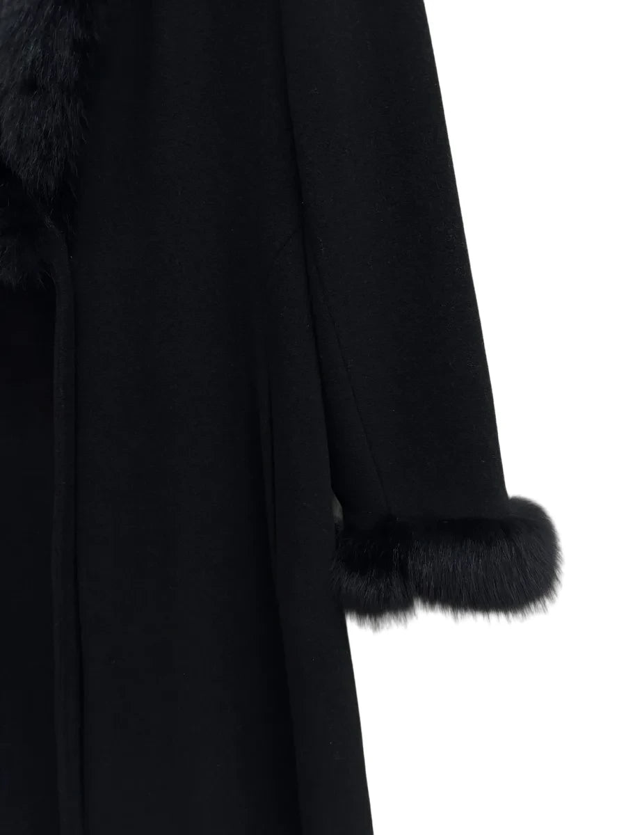 Marvin Richards Wool Coat Fox Fur Trim Black - detail