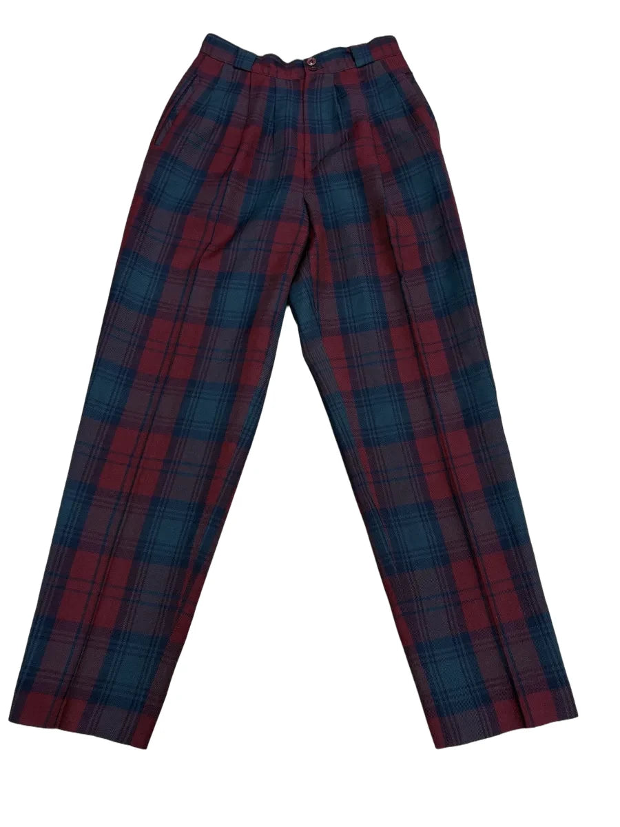Alanni by Donny Brook Wool Plaid Vintage Trousers Burgundy - front