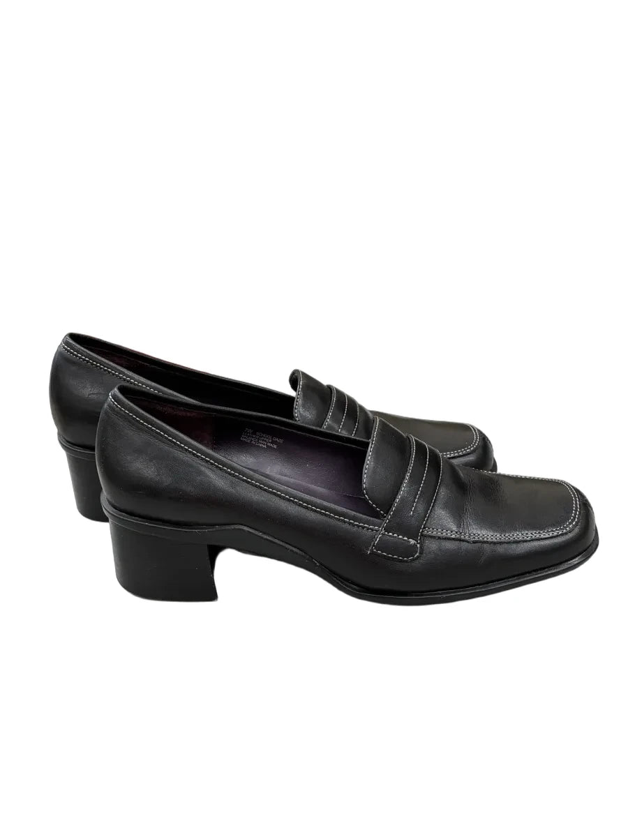 Aerosoles Black Leather Penny Loafer Block Heel - detail