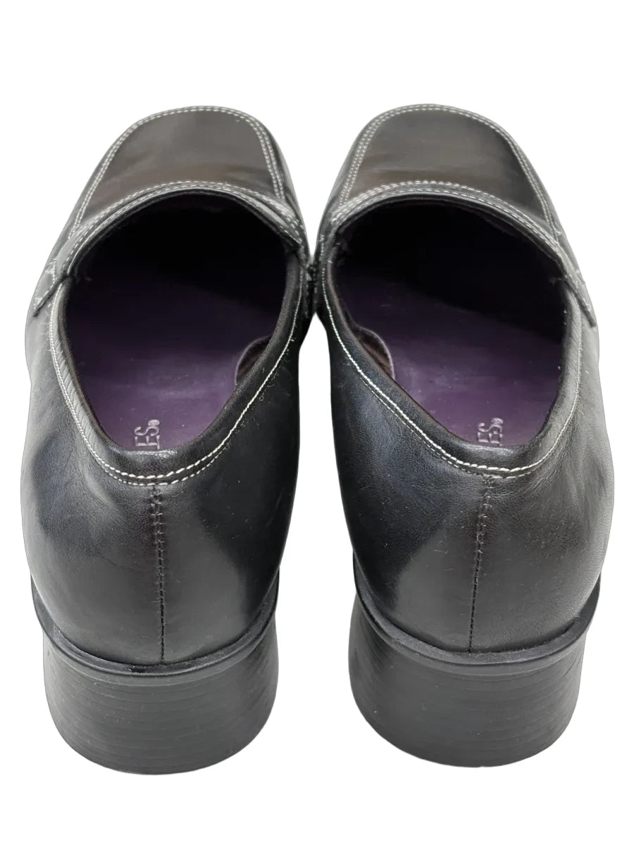 Aerosoles Black Leather Penny Loafer Block Heel - back