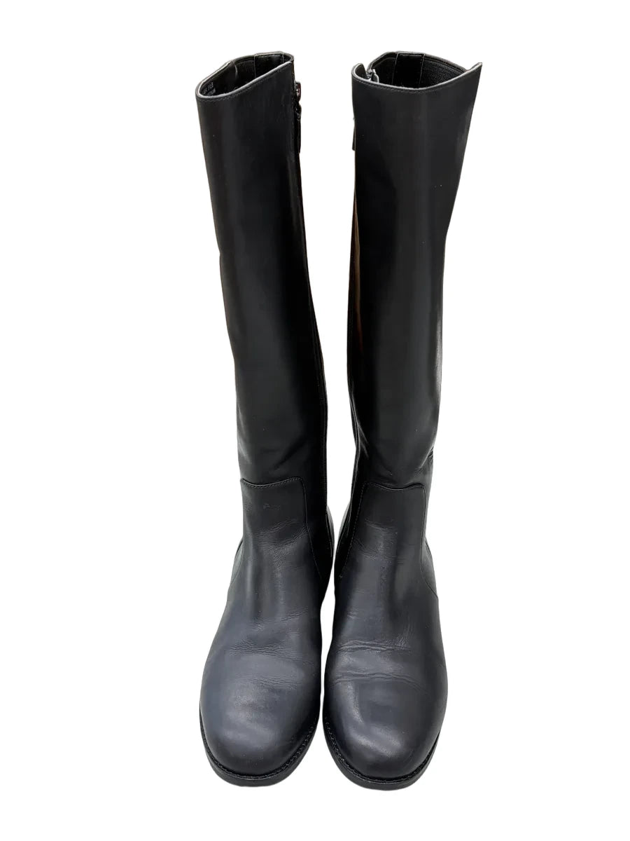 Cole Haan Black Leather Knee-High Riding Boots - front