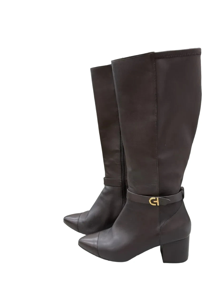 Cole Haan Brown Leather Knee-High Heeled Boots - detail