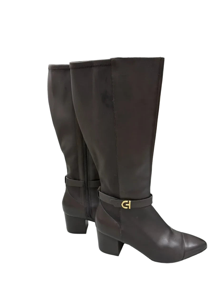 Cole Haan Brown Leather Knee-High Heeled Boots - detail