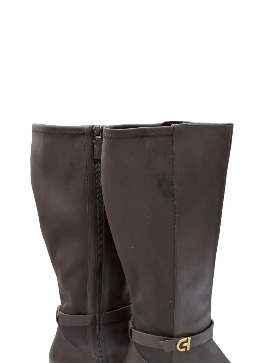 Cole Haan Brown Leather Knee-High Heeled Boots - back