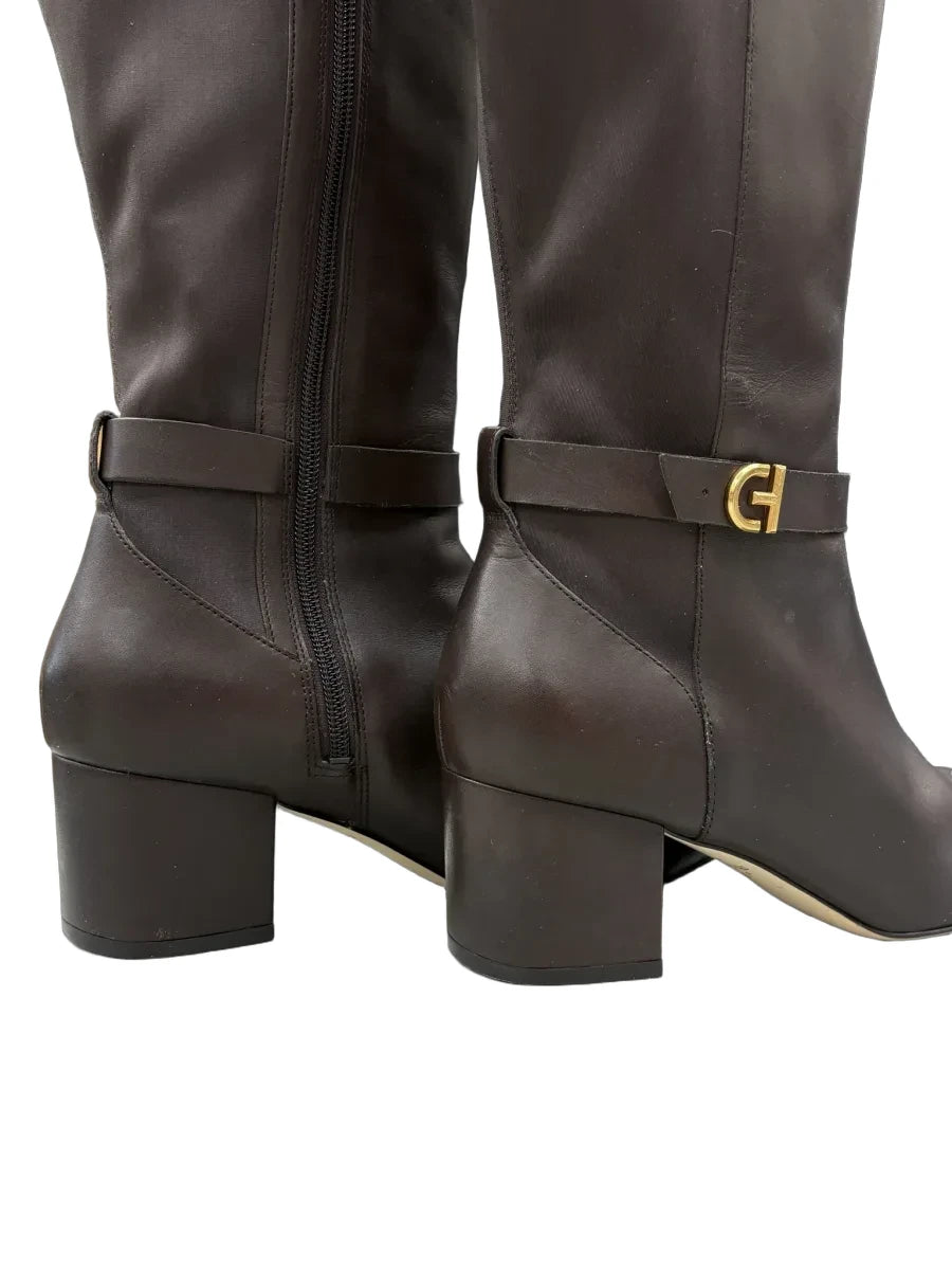 Cole Haan Brown Leather Knee-High Heeled Boots - detail