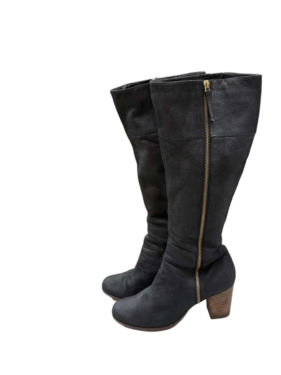 Cole Haan Black Pebbled Leather Knee-High Boots - detail