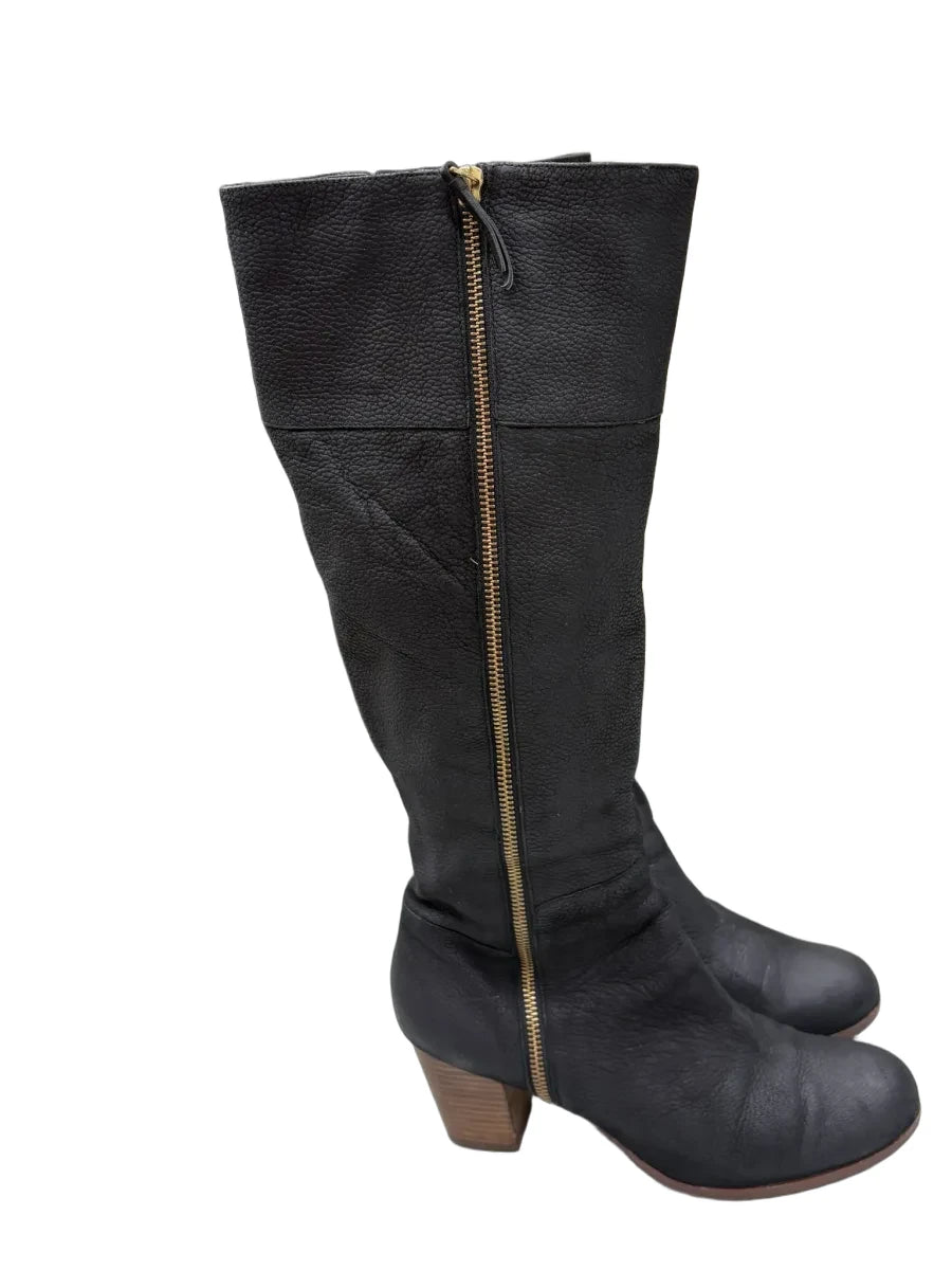 Cole Haan Black Pebbled Leather Knee-High Boots - detail