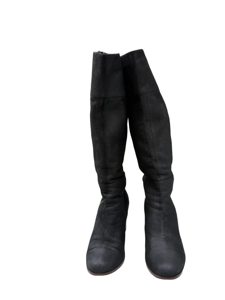 Cole Haan Black Pebbled Leather Knee-High Boots - front