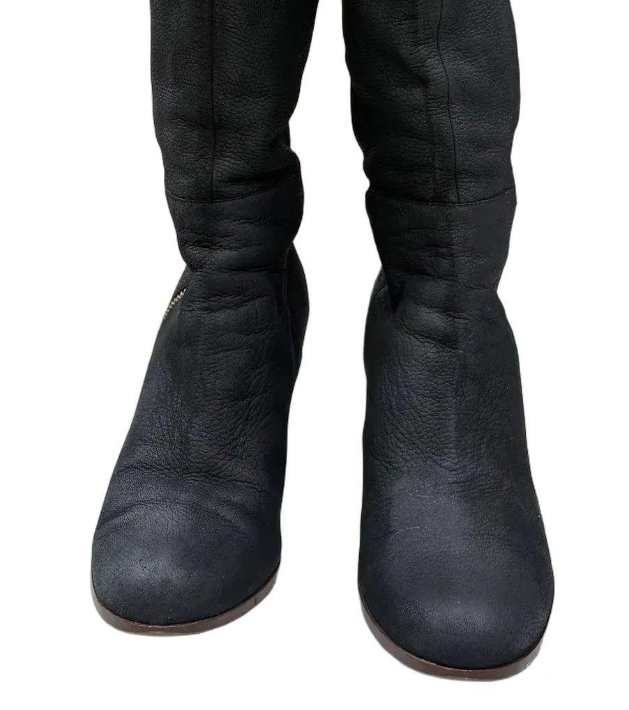 Cole Haan Black Pebbled Leather Knee-High Boots - front