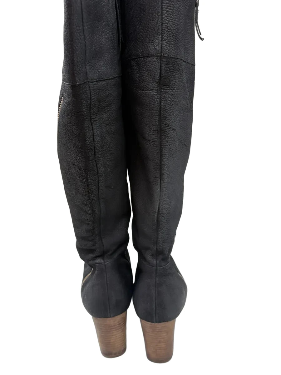 Cole Haan Black Pebbled Leather Knee-High Boots - back