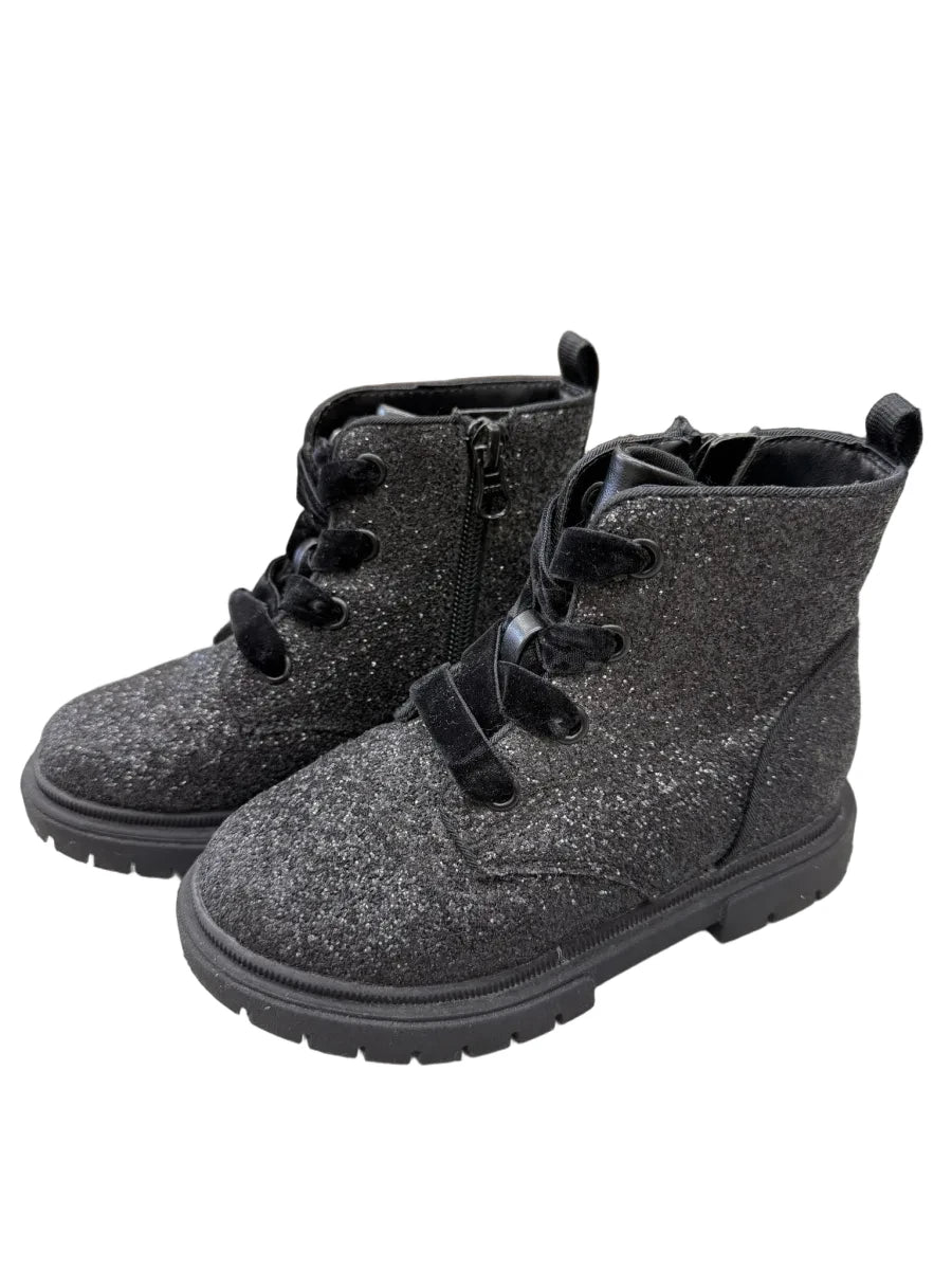 Cat & Jack Black Glitter Combat Boots Kids - front