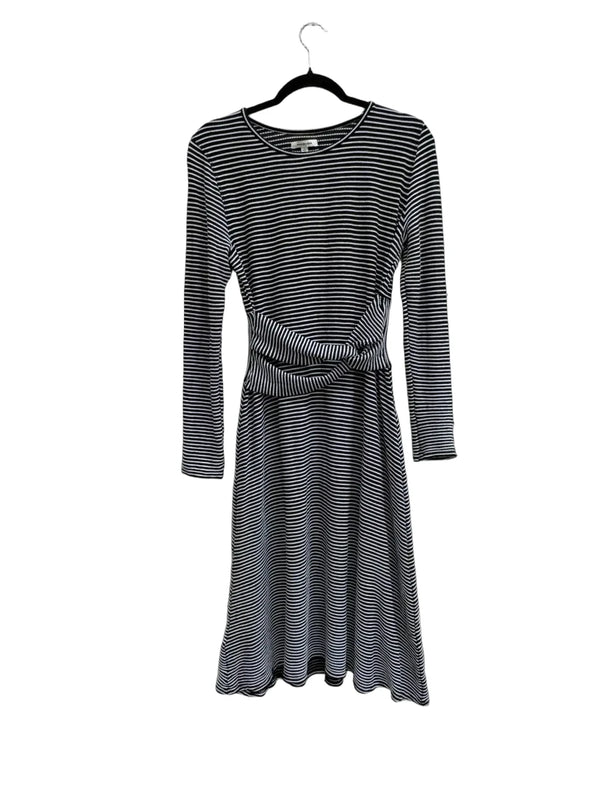 Max Studio Black White Striped Twist-Front Midi Dress - front