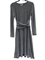 Max Studio Black White Striped Twist-Front Midi Dress - front