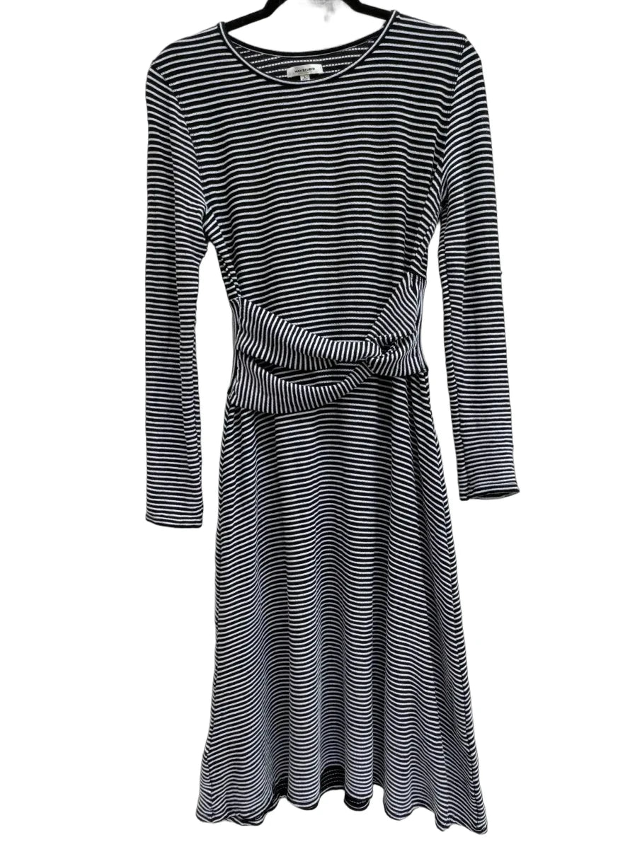 Max Studio Black White Striped Twist-Front Midi Dress - front