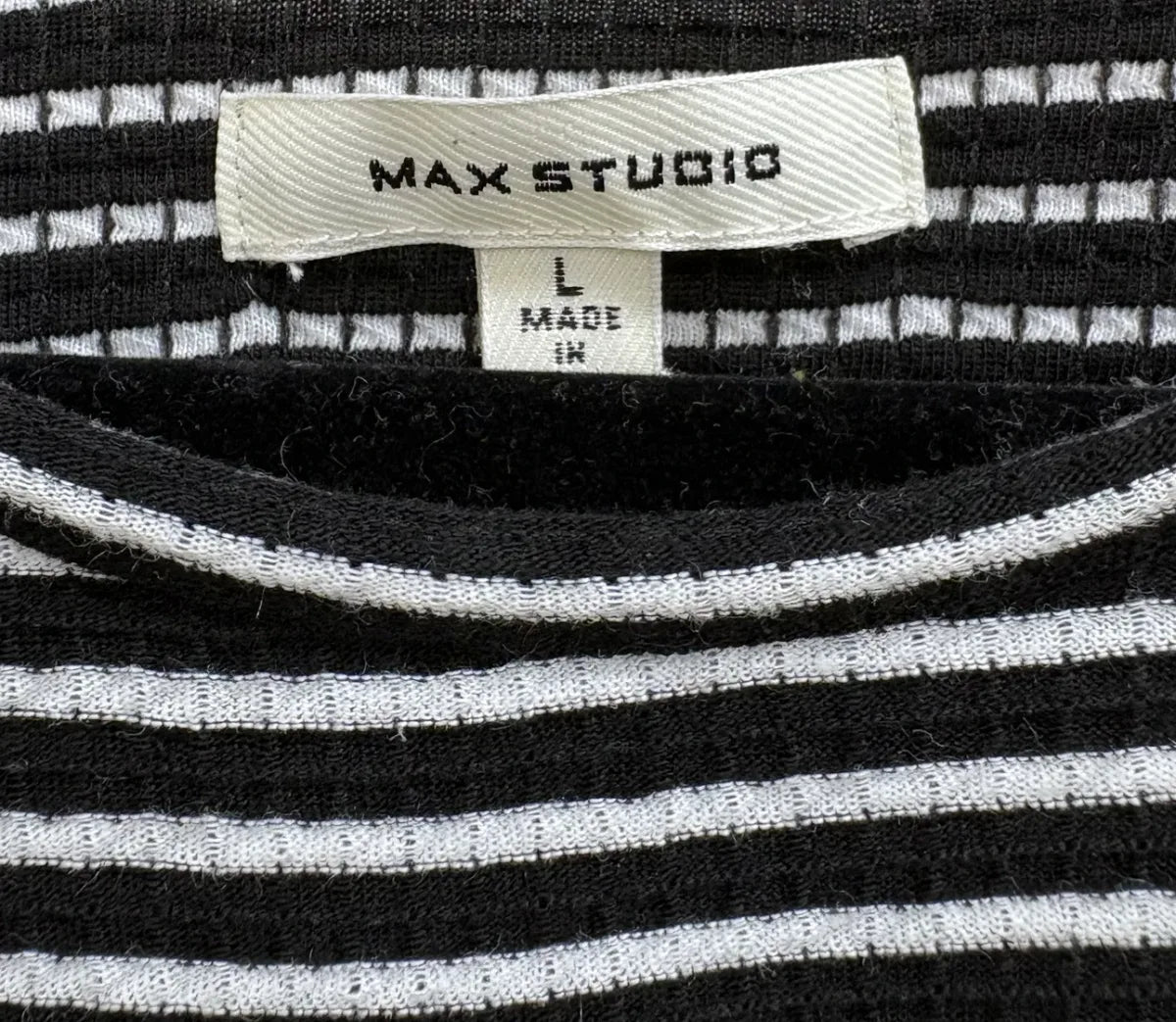 Max Studio Black White Striped Twist-Front Midi Dress - tag