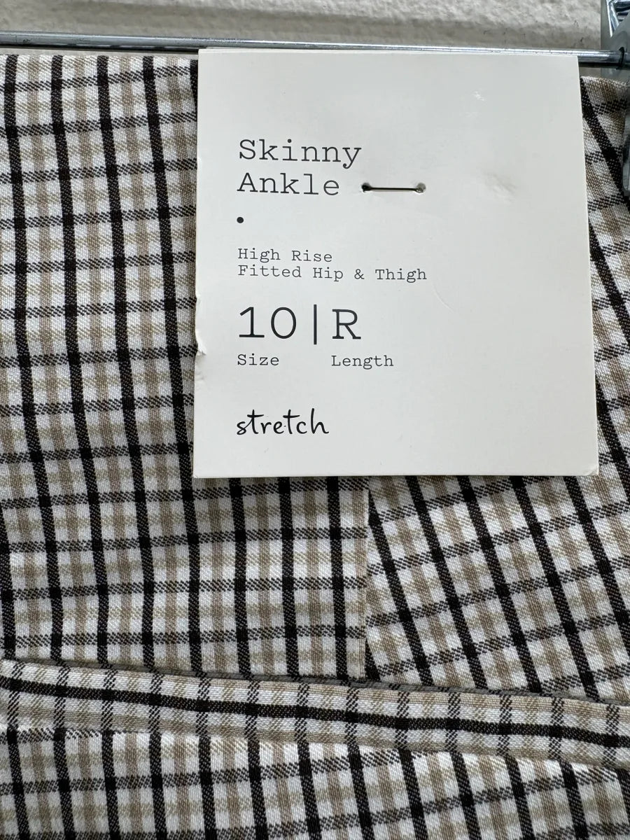 A New Day Brown Plaid Skinny Ankle Pants Size 10 - label