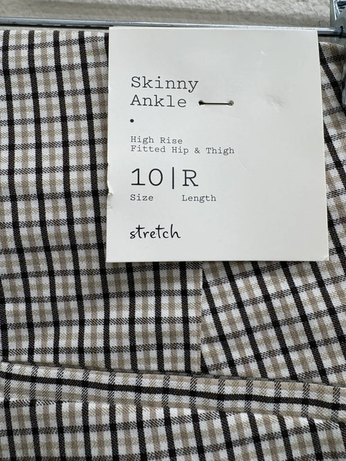A New Day Brown Plaid Skinny Ankle Pants Size 10 - label