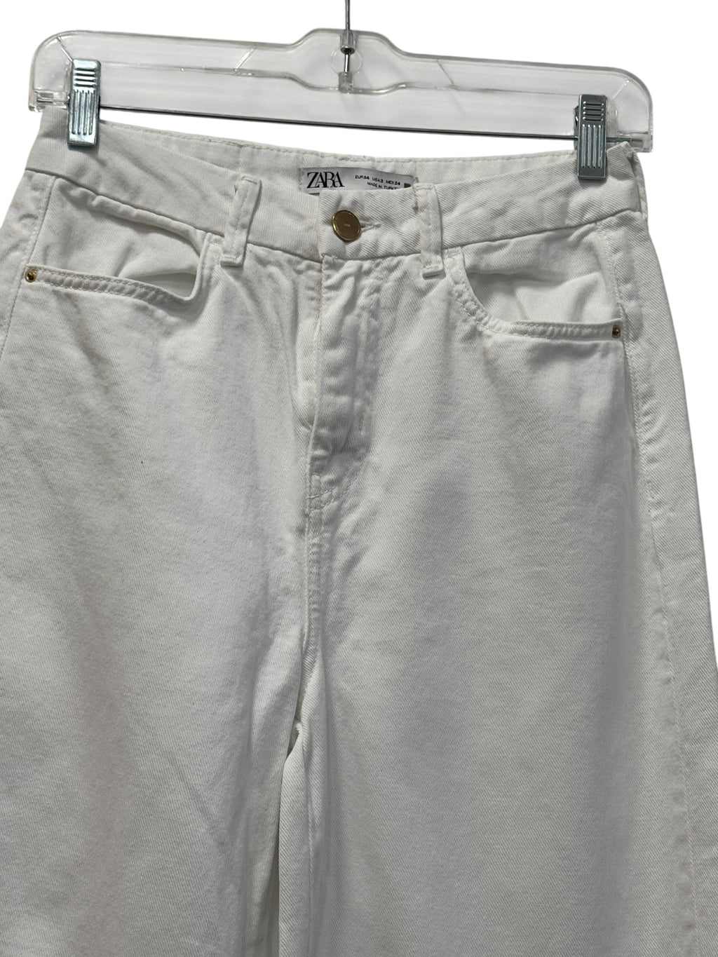 ZARA Wide Leg White Denim Jeans High Rise