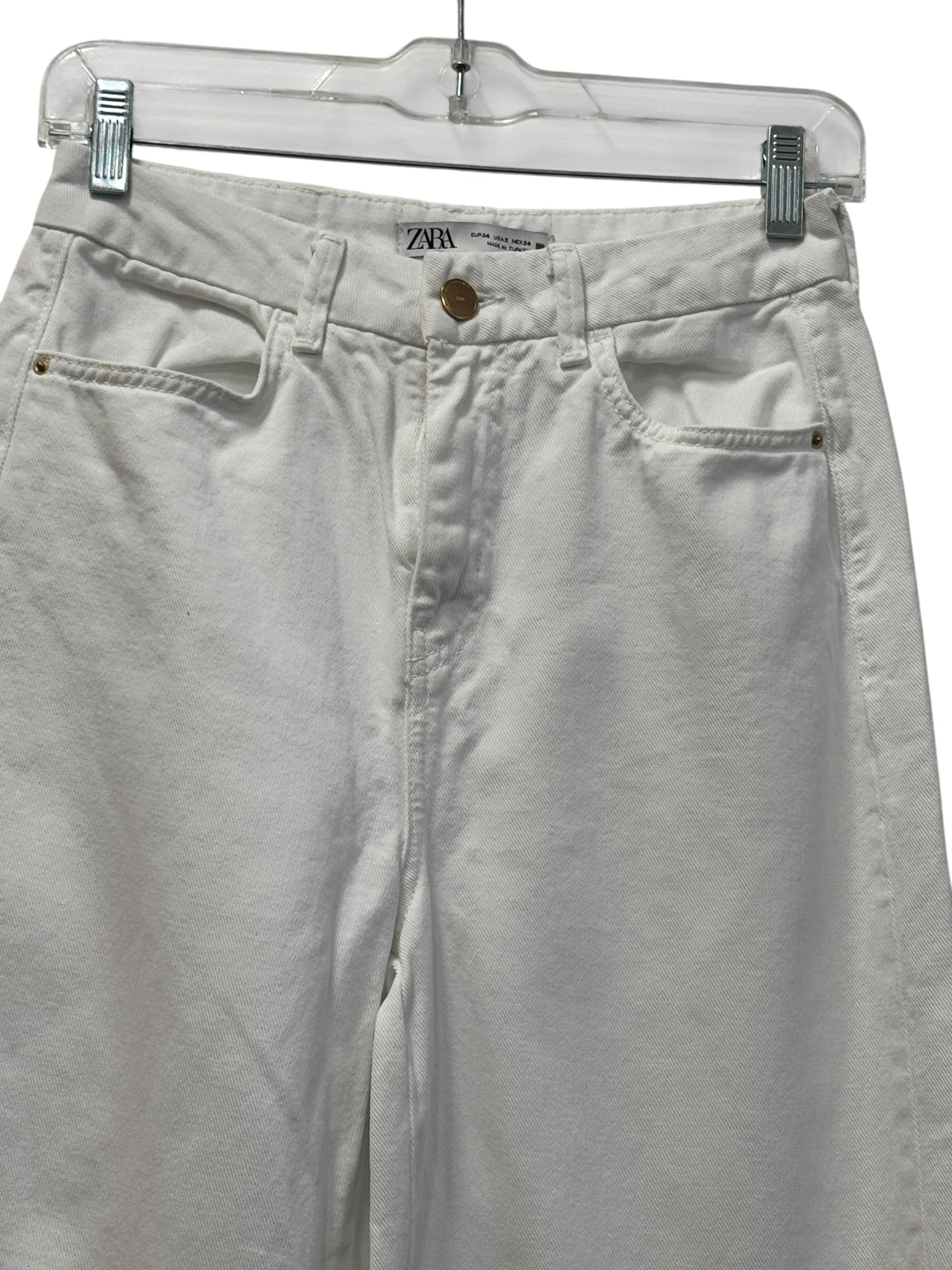 ZARA Wide Leg White Denim Jeans High Rise