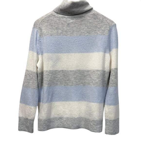 Ce Ce woman's sweater striped in blue white and grey with ski patterns size M