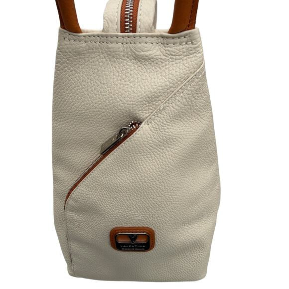 Valentina crossbody bag pack in off white color with caramel brown strap