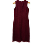 Kenneth Cole New York Burgundy Sleeveless Tweed Sheath Dress Size 4 Fringe Hem