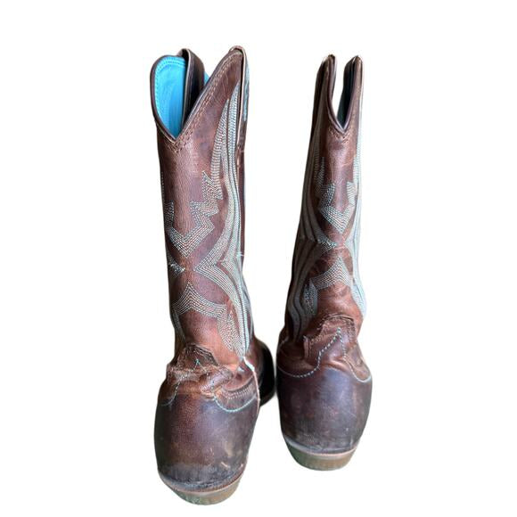 Justin SVL2002 Western Cowboy Boots Brown Leather Turquoise Stitch Women’s 9B