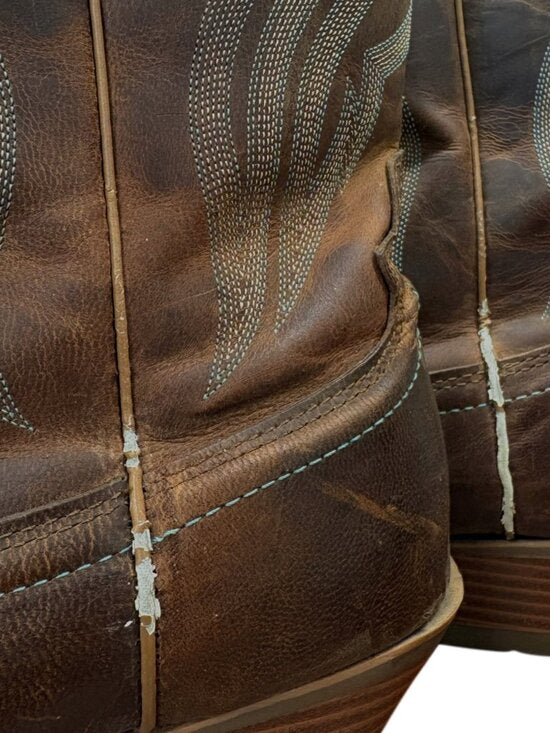 Justin SVL2002 Western Cowboy Boots Brown Leather Turquoise Stitch Women’s 9B