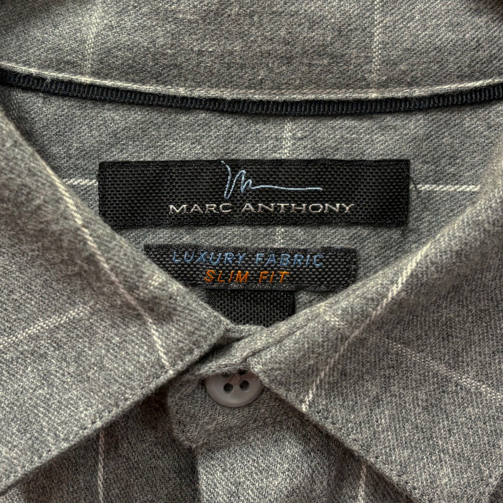 Marc Anthony slim fit men's checkered grey button down shirt in size L