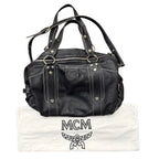 MCM Black Leather Studded Satchel Handbag with Crossbody Strap