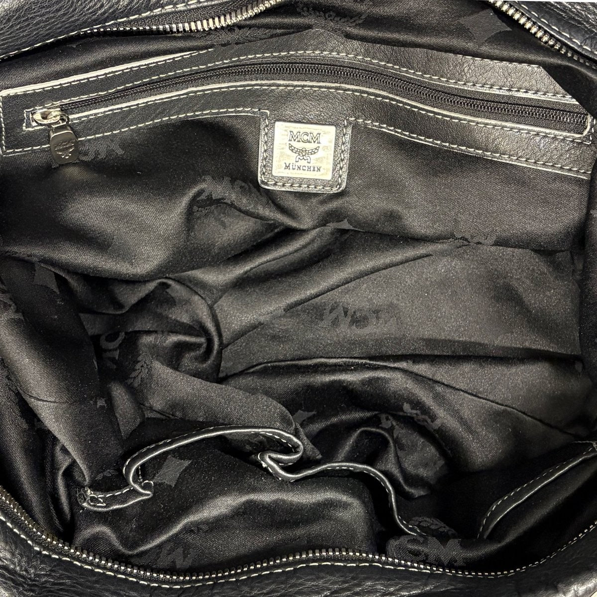 MCM Black Leather Studded Satchel Handbag with Crossbody Strap