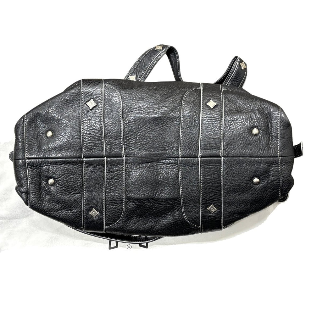 MCM Black Leather Studded Satchel Handbag with Crossbody Strap