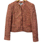 Carlisle Tweed Jacket Skirt Set Pink Green Bouclé Suit Size 2 Wool Blend