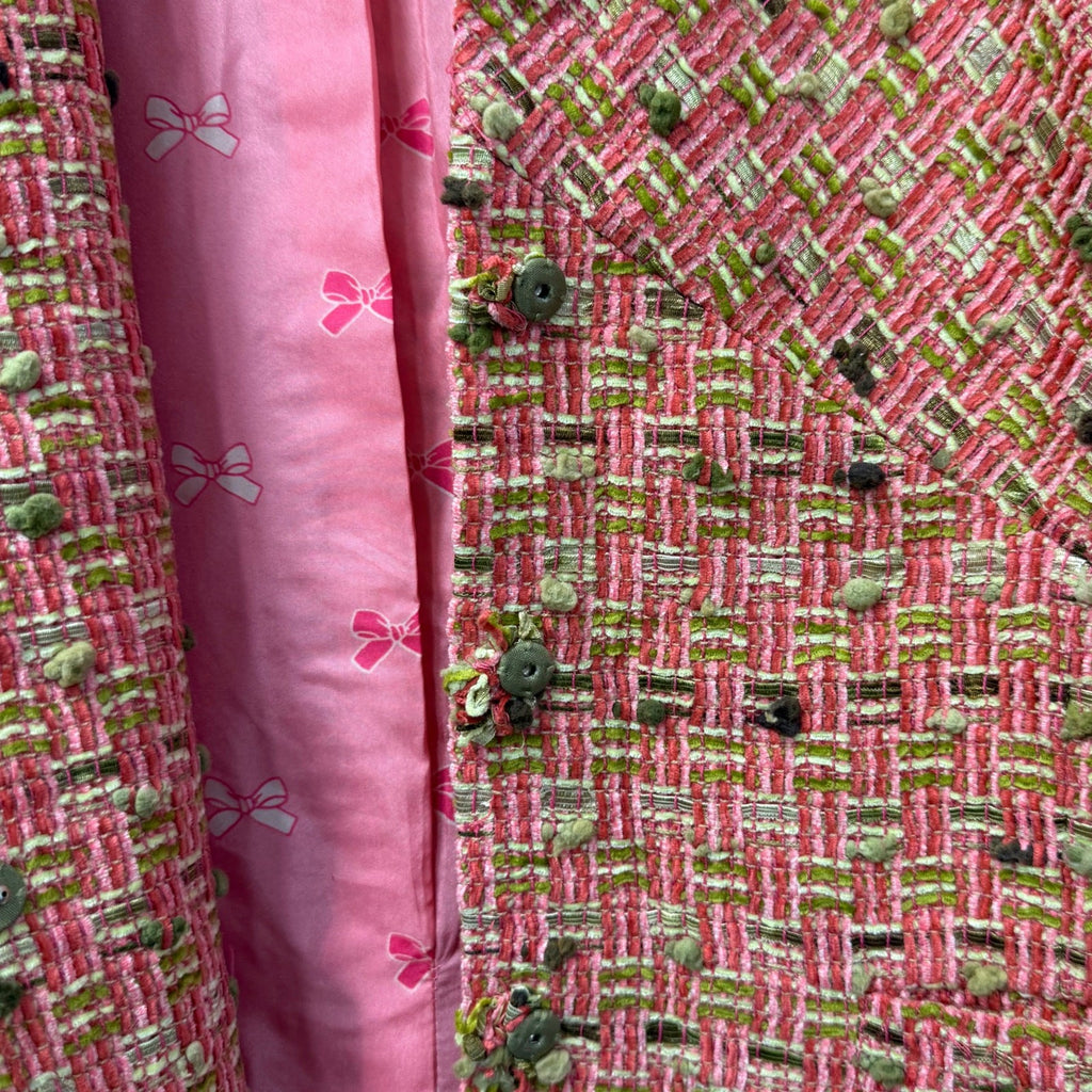 Carlisle Tweed Jacket Skirt Set Pink Green Bouclé Suit Size 2 Wool Blend