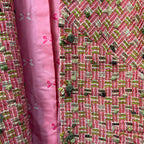 Carlisle Tweed Jacket Skirt Set Pink Green Bouclé Suit Size 2 Wool Blend