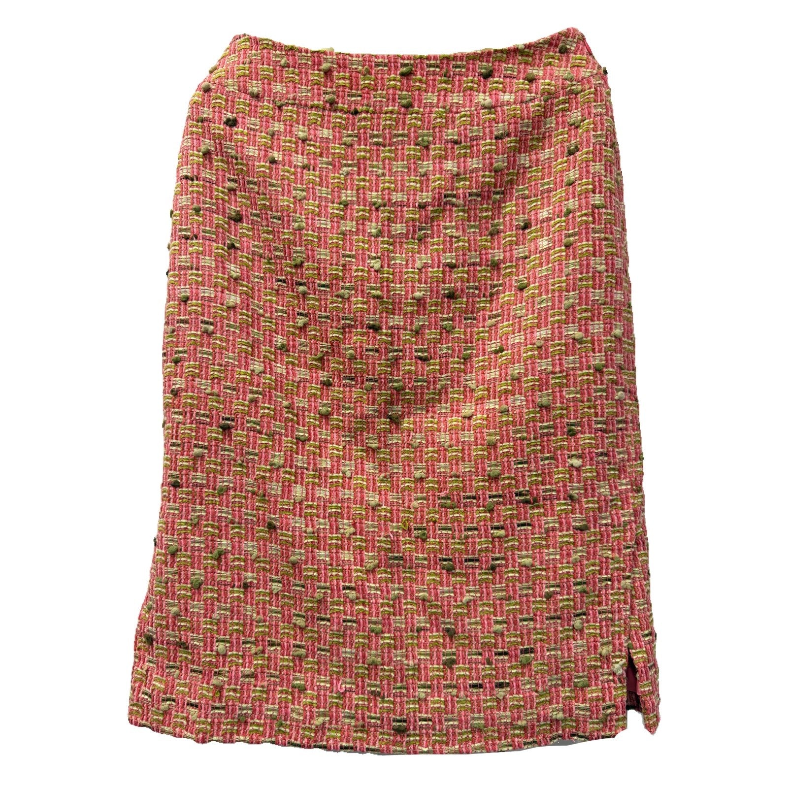 Carlisle Tweed Jacket Skirt Set Pink Green Bouclé Suit Size 2 Wool Blend