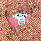 Carlisle Tweed Jacket Skirt Set Pink Green Bouclé Suit Size 2 Wool Blend