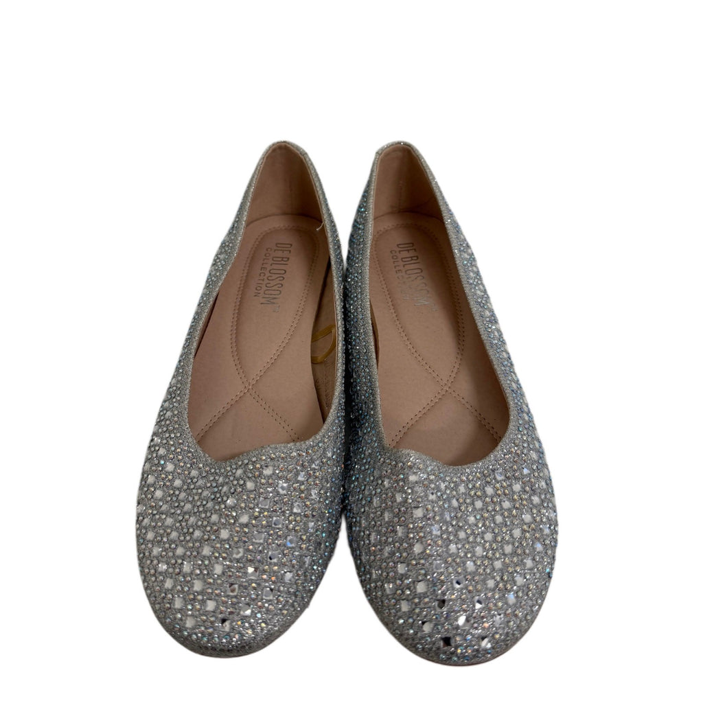 De Blossom Collection Silver Rhinestone Ballet Flats Women Size 7.5 Sparkly Slip-On