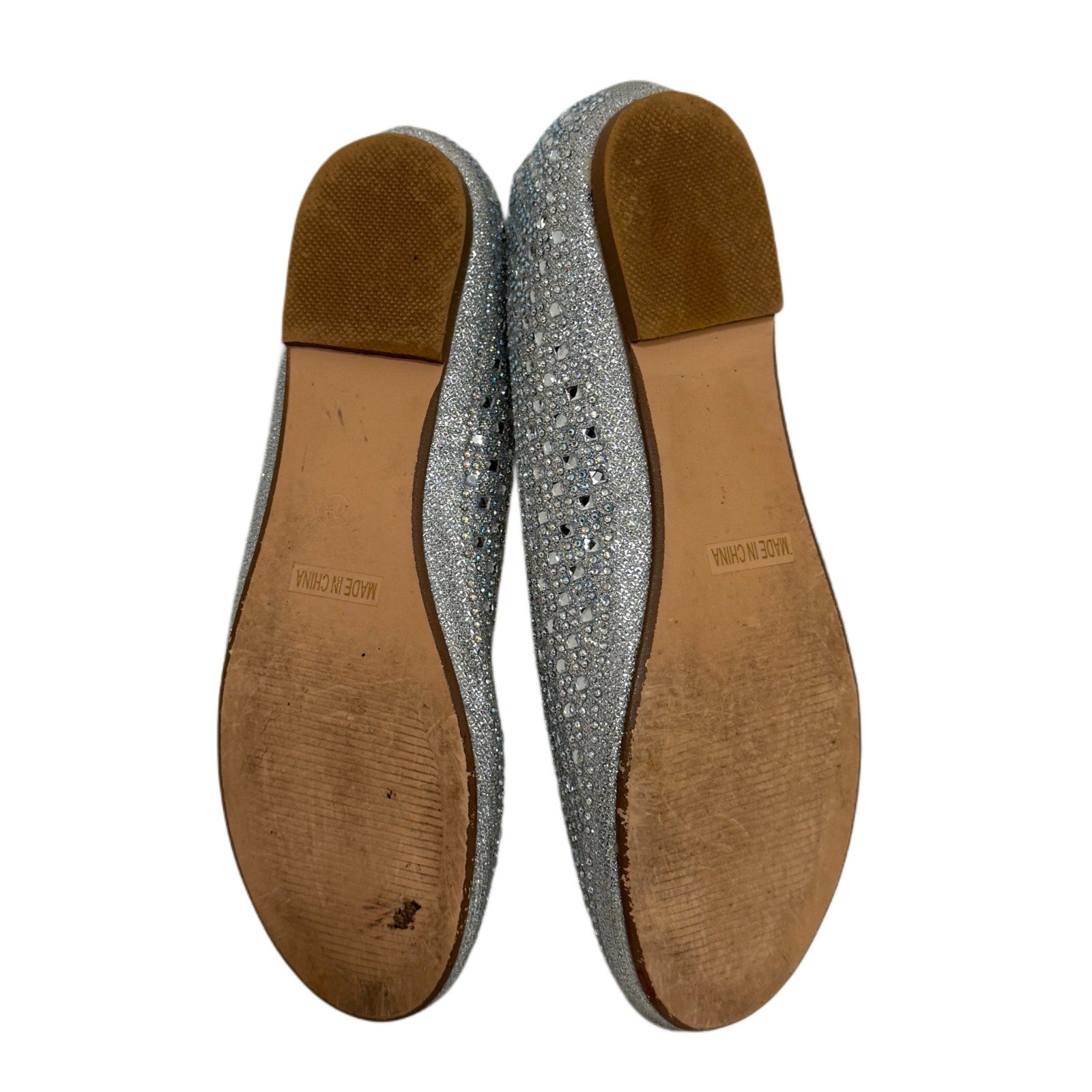 De Blossom Collection Silver Rhinestone Ballet Flats Women Size 7.5 Sparkly Slip-On