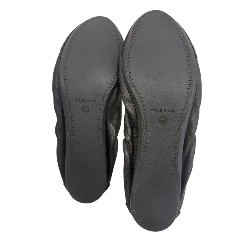 Cole Haan Black Leather Ballet Flats Gold Hardware Bow Detail Size 8B