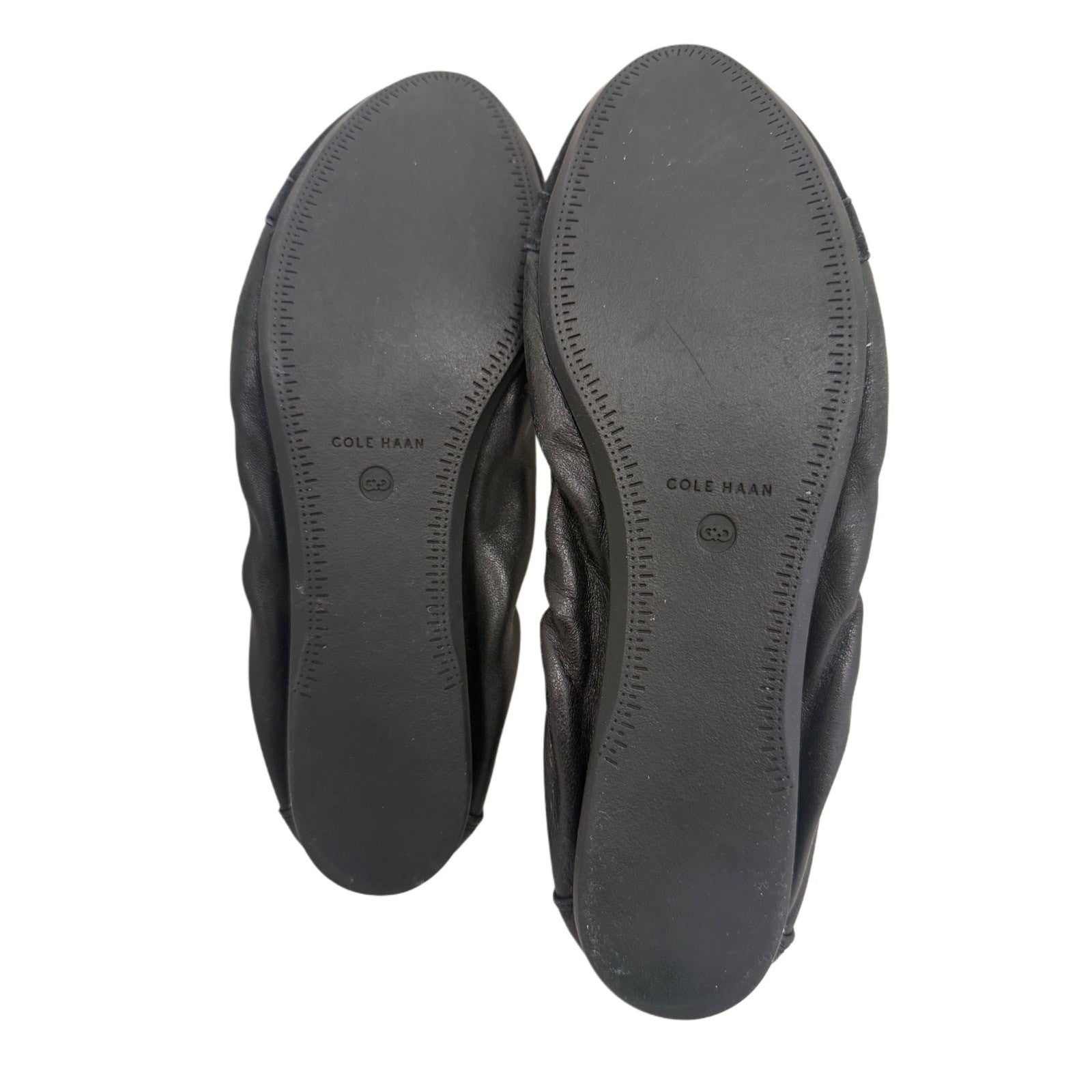 Cole Haan Black Leather Ballet Flats Gold Hardware Bow Detail Size 8B
