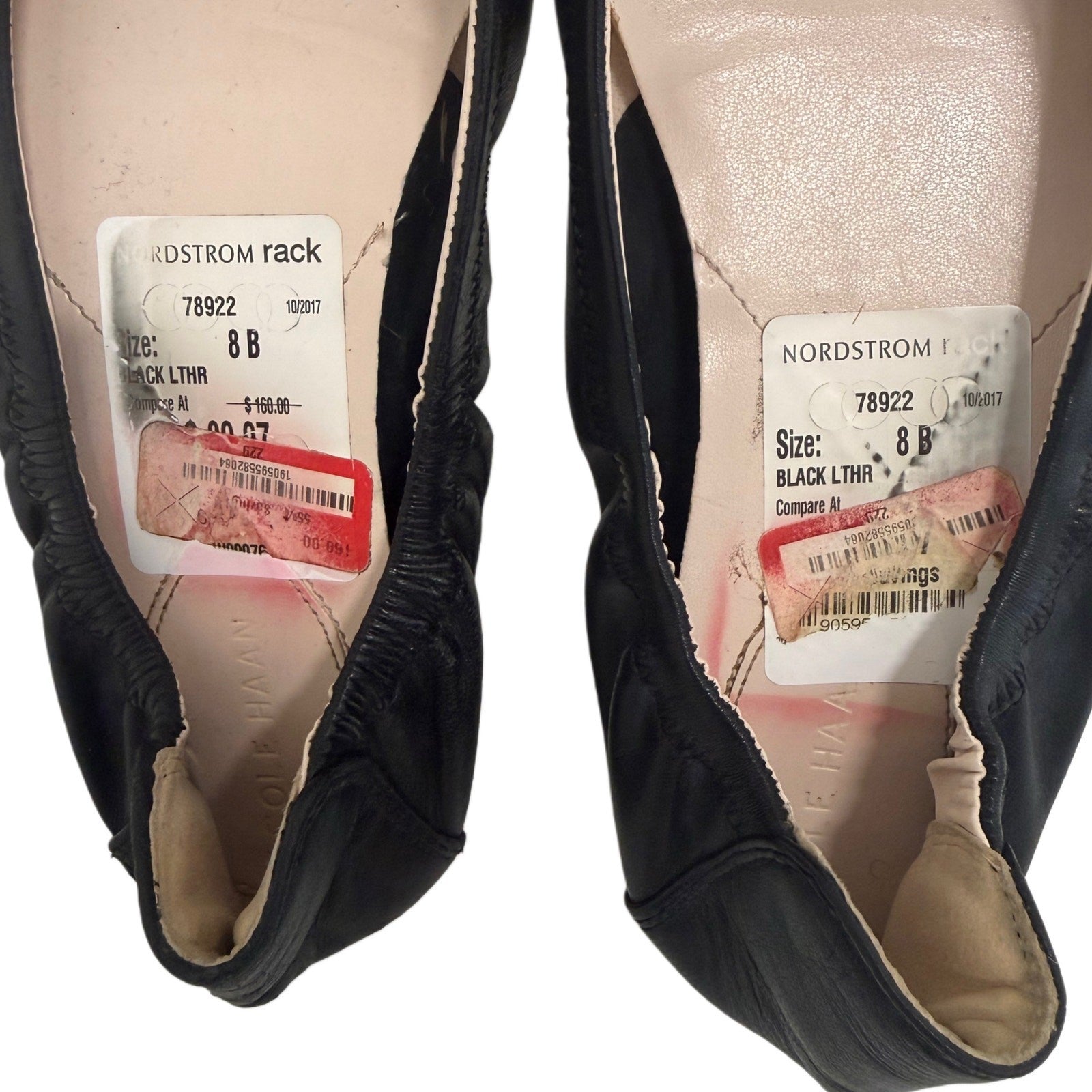 Cole Haan Black Leather Ballet Flats Gold Hardware Bow Detail Size 8B