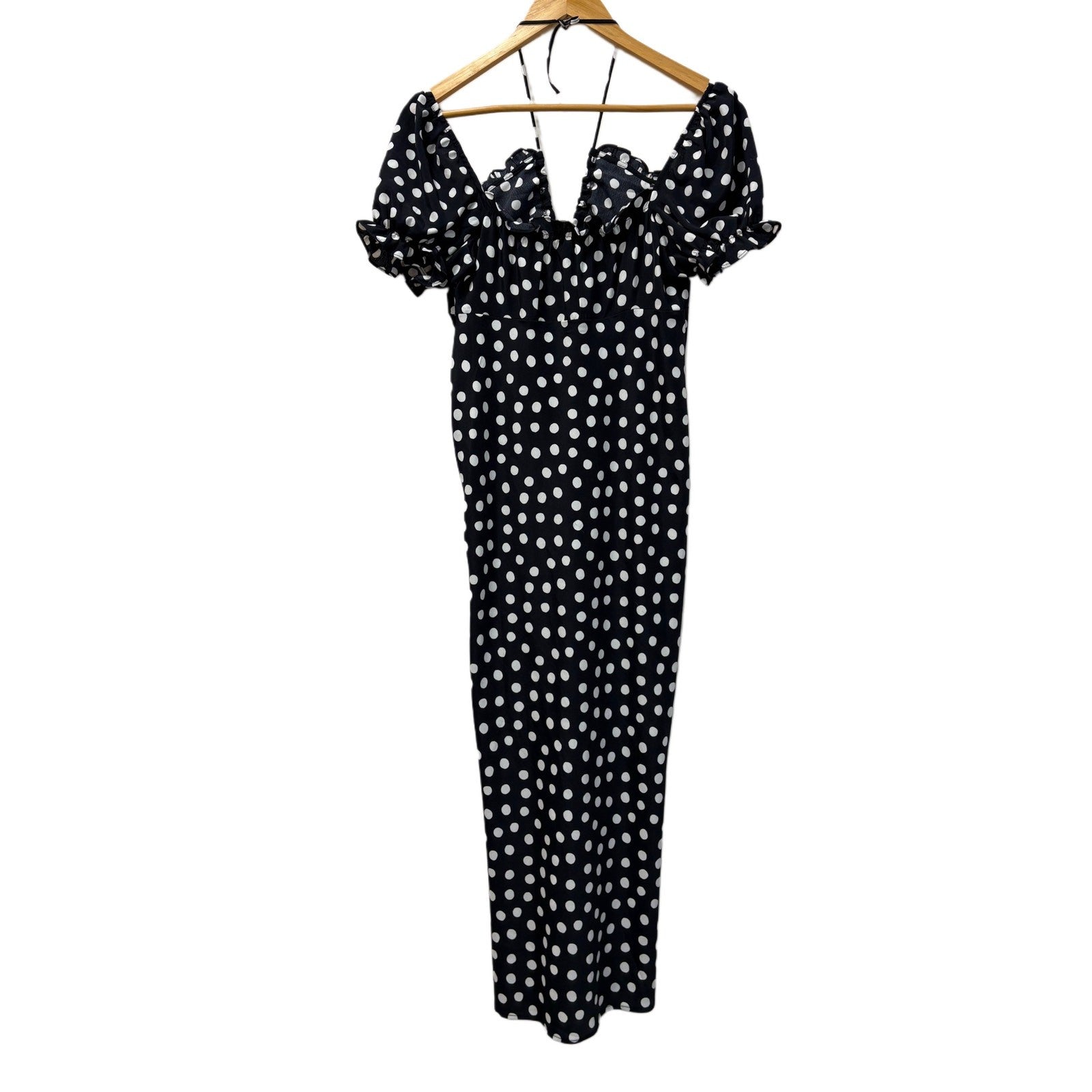 Topshop Black and white polka dot long dress in size 6
