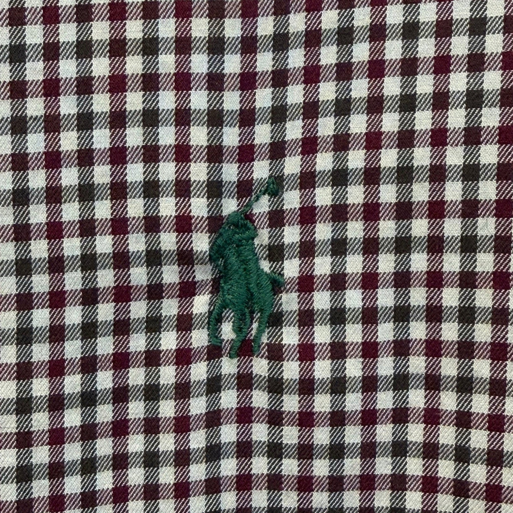 Men's checkered Polo By Ralph Lauren dress shirt in white and burgundy size M