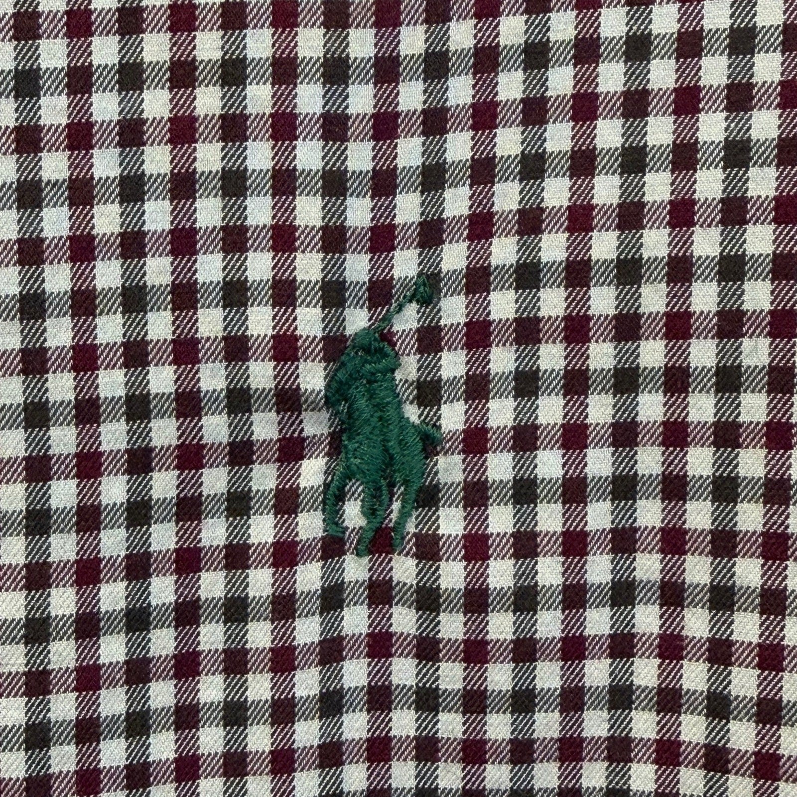 Men's checkered Polo By Ralph Lauren dress shirt in white and burgundy size M