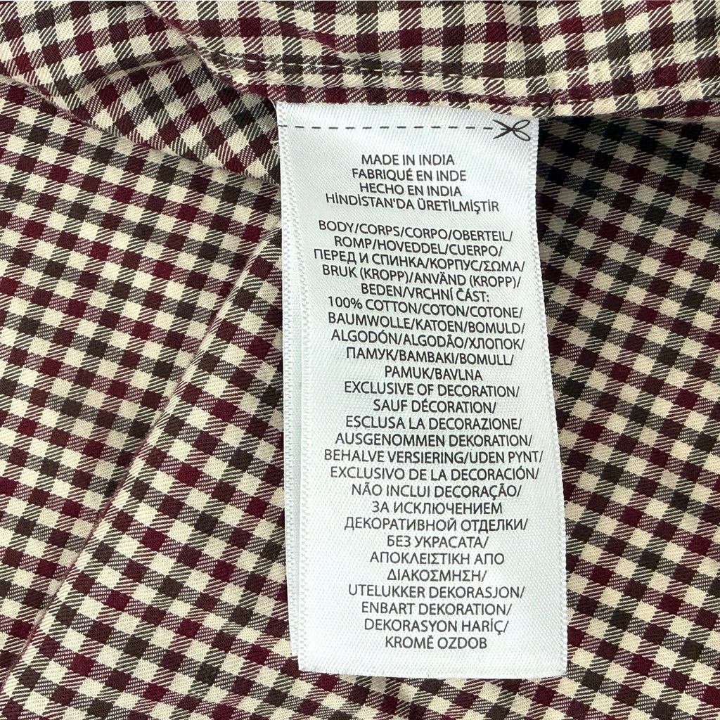 Men's checkered Polo By Ralph Lauren dress shirt in white and burgundy size M