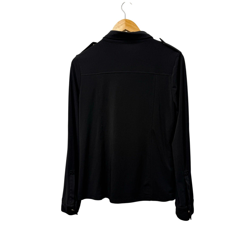 Ann Kline zippered woman's top in black with gold buttons