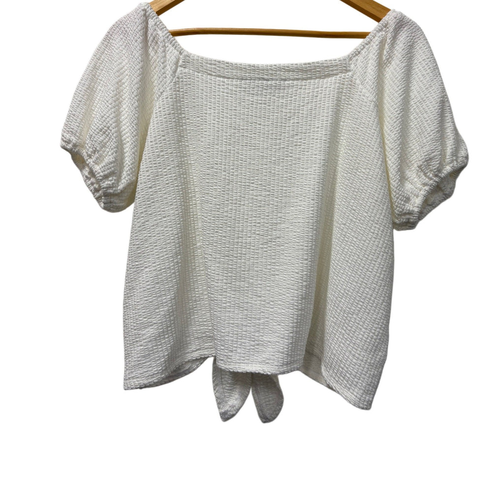 Loft woman's short sleeve top in white size M with tie bow at the bottom