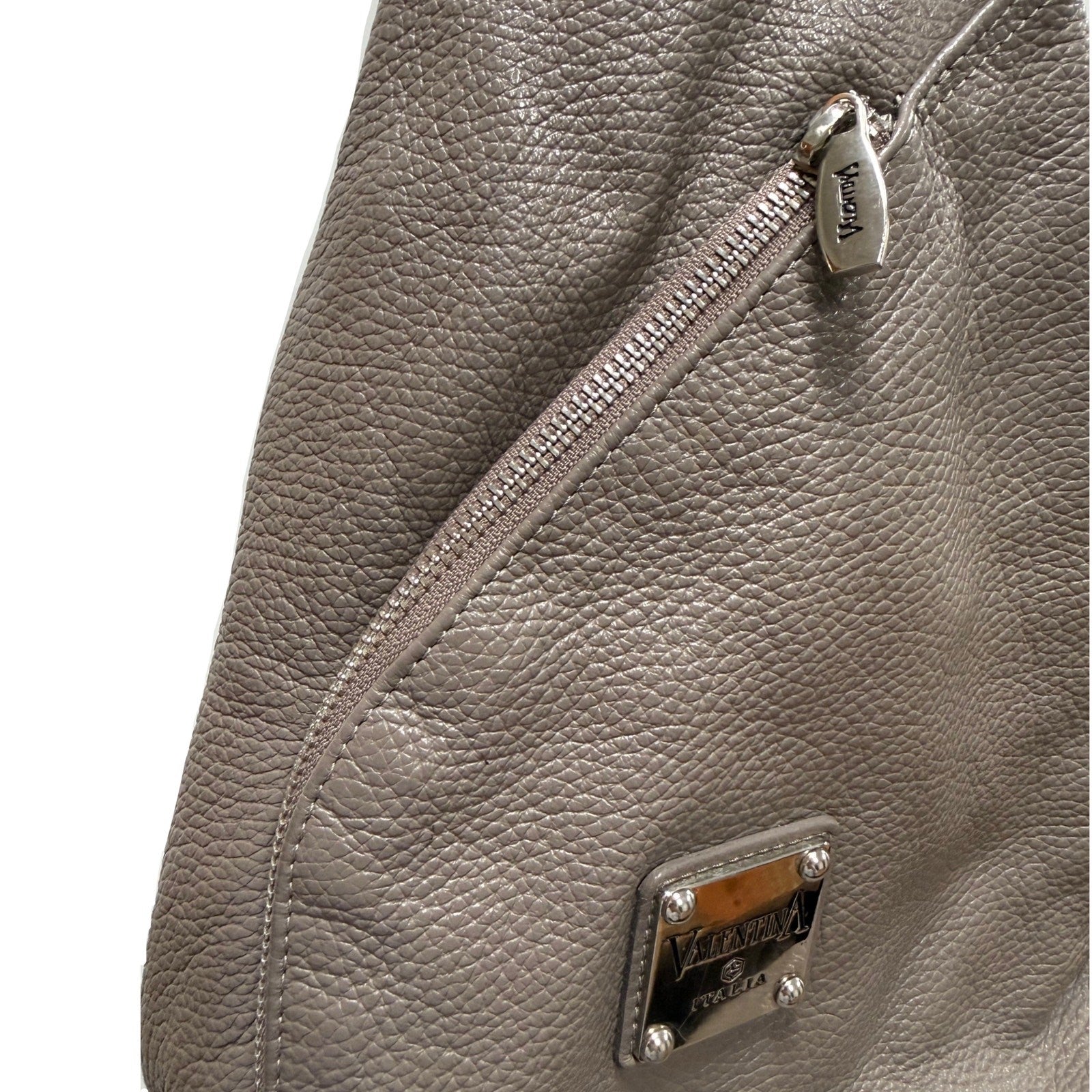 VALENTINA Italy Genuine Italian Pebbled Leather Taupe Sling Backpack Shoulder Bag